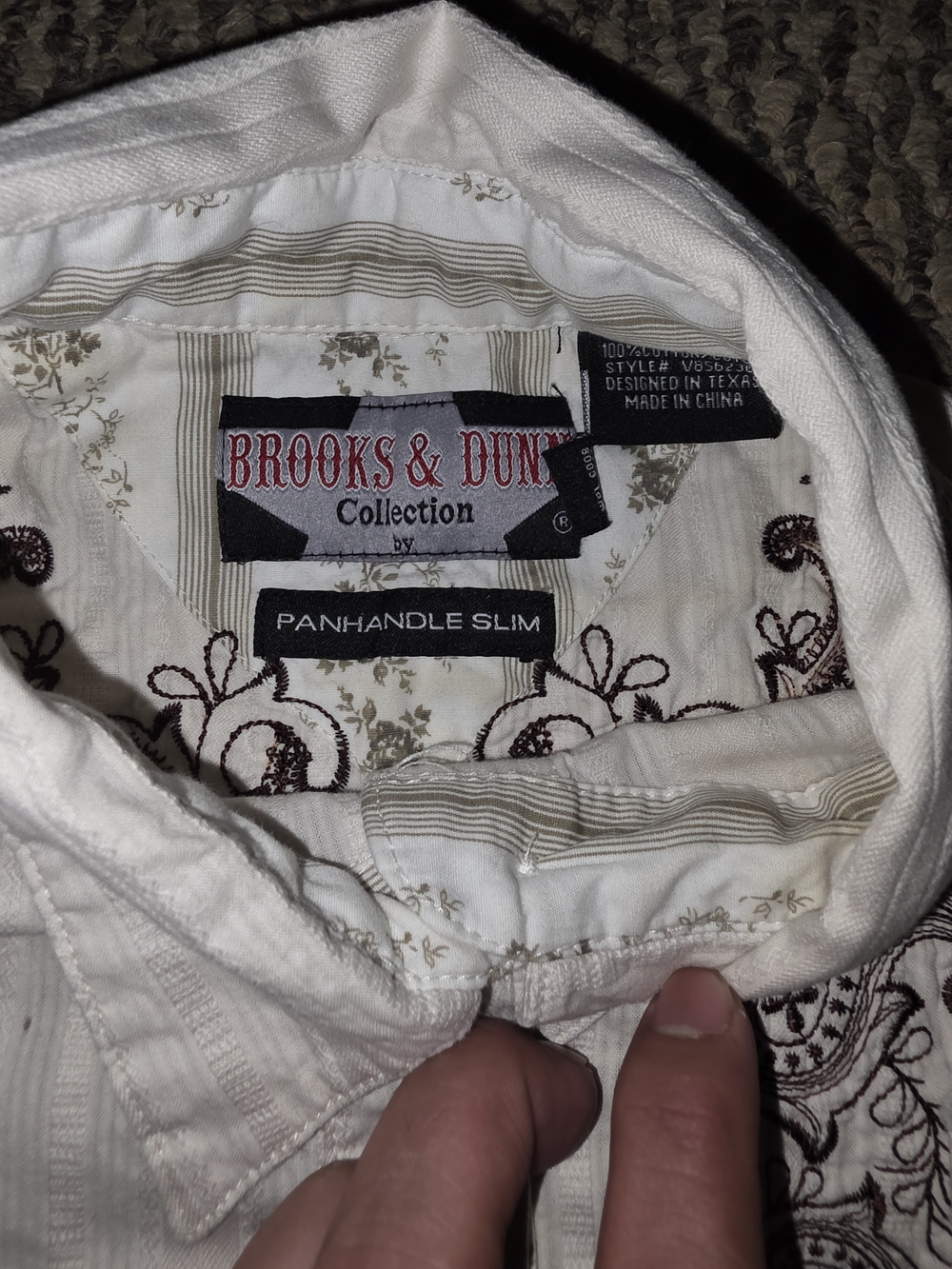 Brooks & Dunn White Cowl Neck Slim Sweater with Brown Embroidery